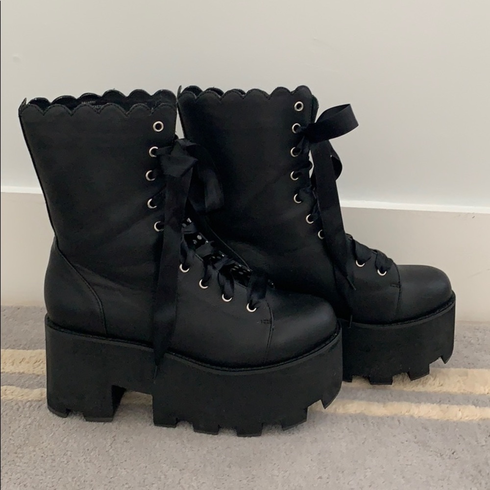 Dolls Kill Satin Lace Platform Boots